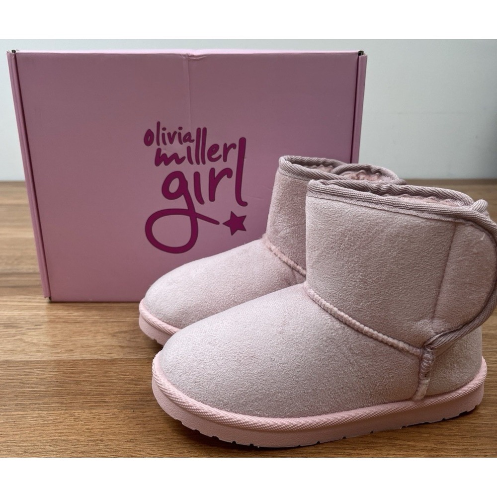 Olivia Miller Sparkle Butterfly Boots Pink, Big Girls Size 1 Faux Shearling NEW